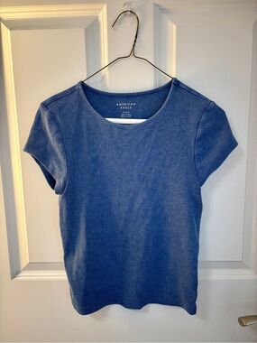 American Eagle Outfitters Blue Short-Sleeve Ribbed Crew Tee